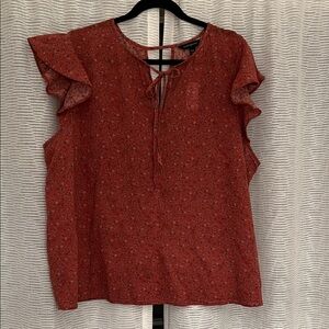 Banana Republic Red Floral Blouse with Ruffle Sleeves